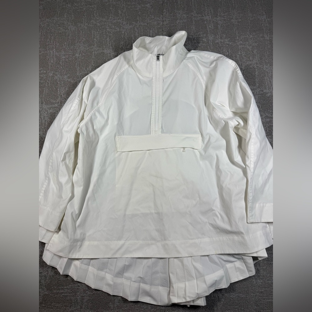 Athleta Sojourn Top Womens XL White Quarter Zip Pleated Layered Oversized READ